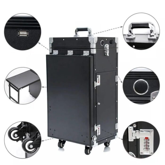 Foldable Salon Table Trolley w/USB Port Speaker and Led Light
