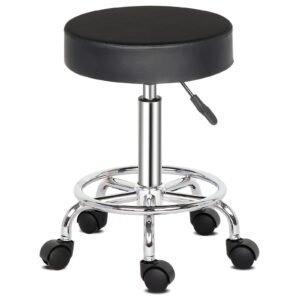 Adjustable Rolling Stool Black and White