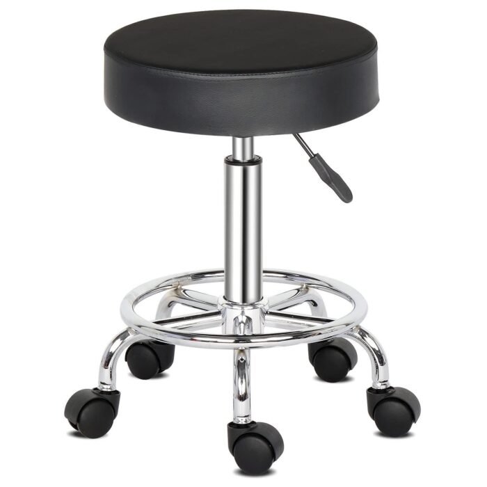 Adjustable Rolling Stool Black and White
