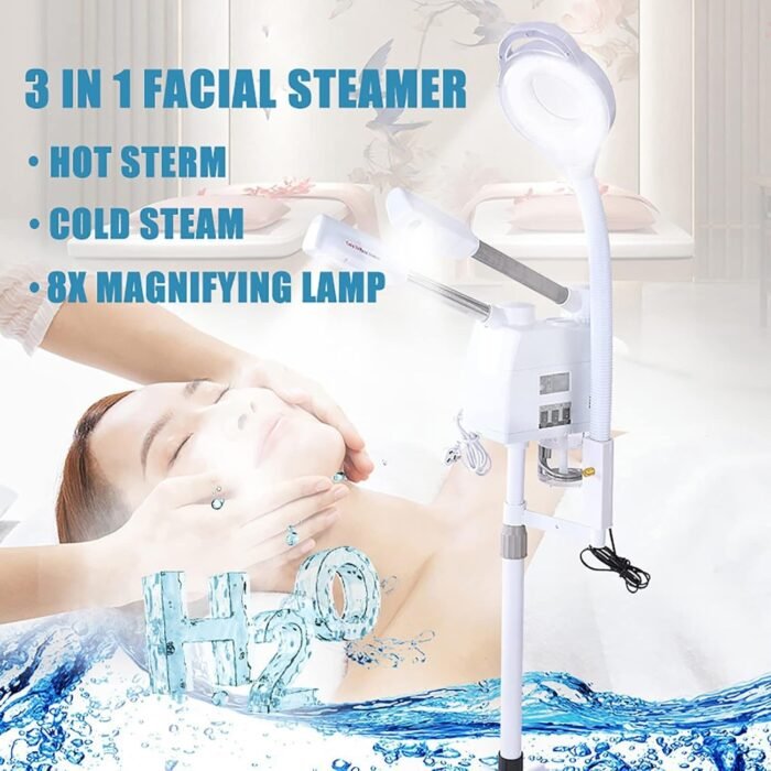 3 In 1 Facial Steamer, Hot and Cold Steam with 8X LED Magnifying Lamp, Open Pores, Reduce Blackheads, Pore Deep Cleaning, for Home Beauty Salon Spa - Image 4
